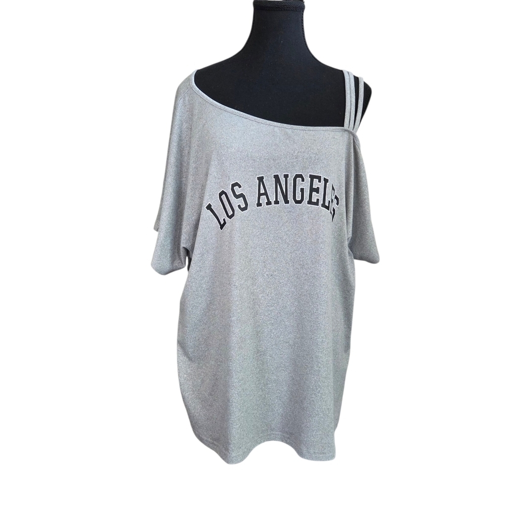 SHEIN Gray Off-Shoulder Tee with Los Angeles Print Size 1XL